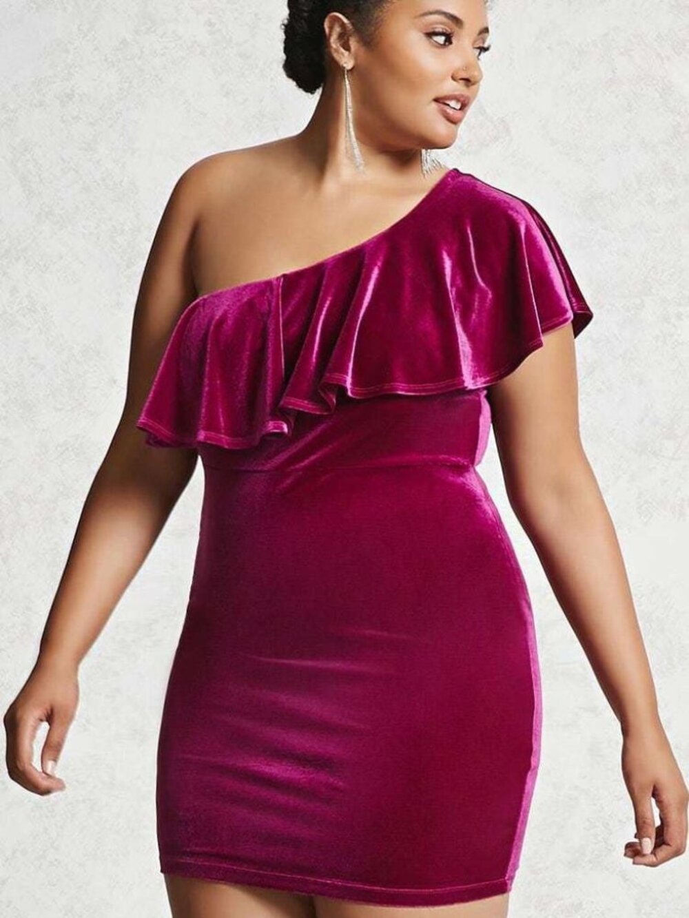 Forever 21 Plus Size Fuchsia Velvet Flounce Dress 2X